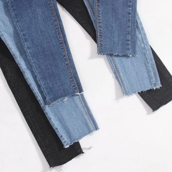 Three Color Skinny Sewed Ankle Cutted Denim Jeans