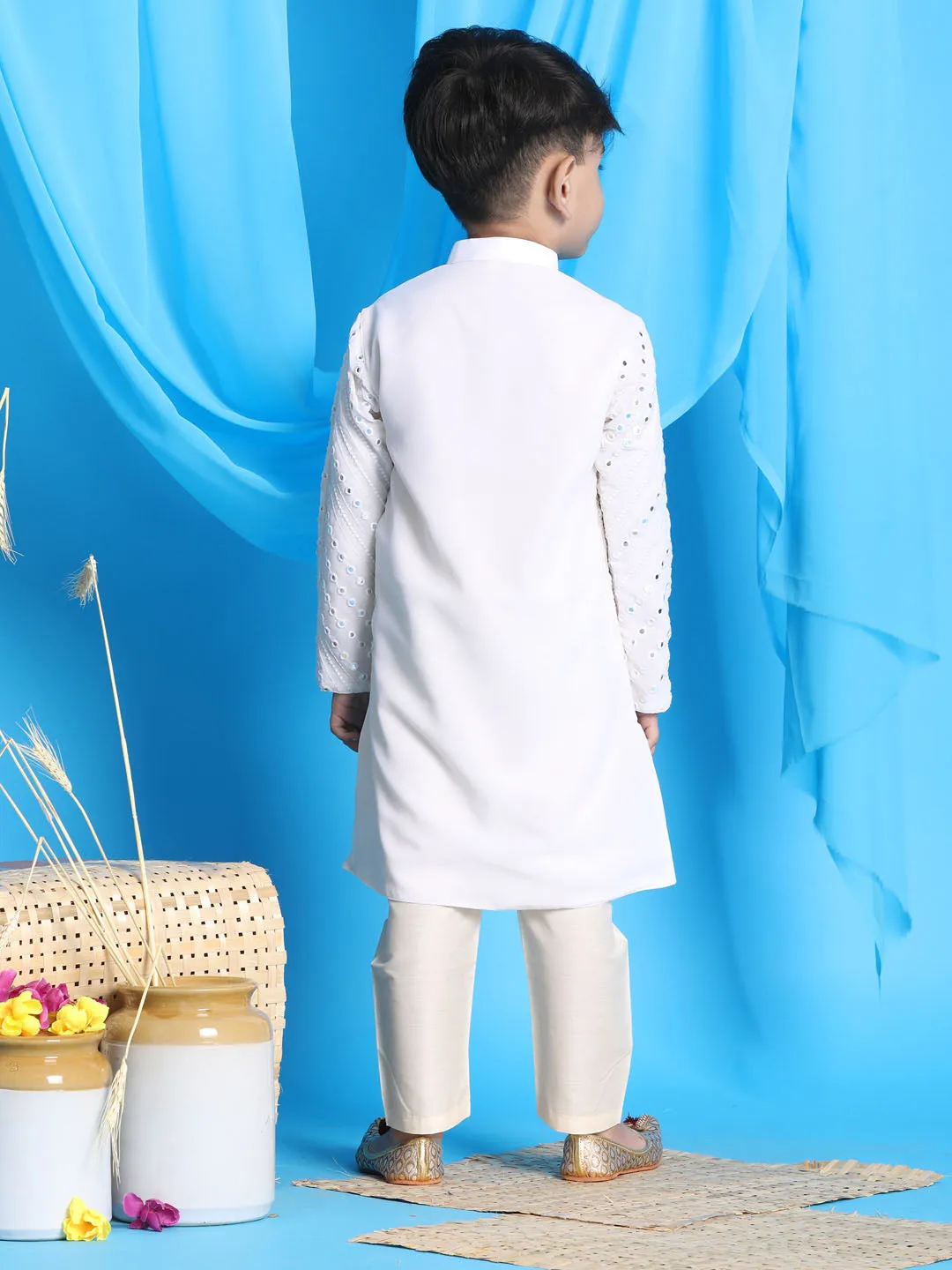 VASTRAMAY Baap Beta Mirror White Kurta Pyjama Set