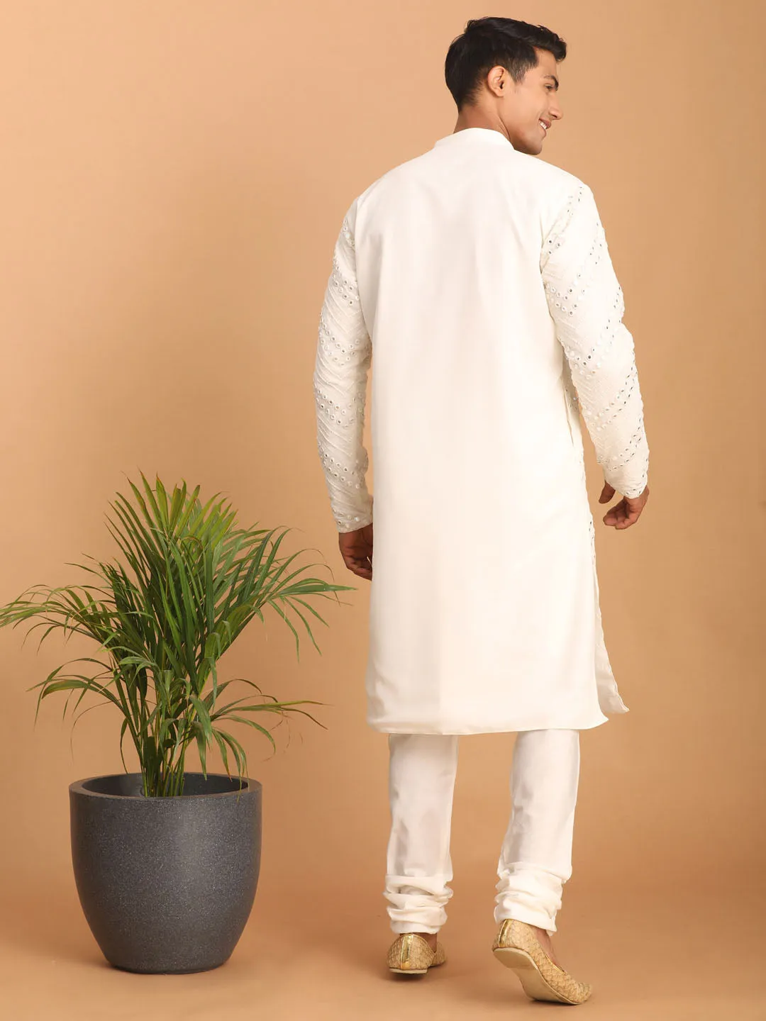 VASTRAMAY Baap Beta Mirror White Kurta Pyjama Set