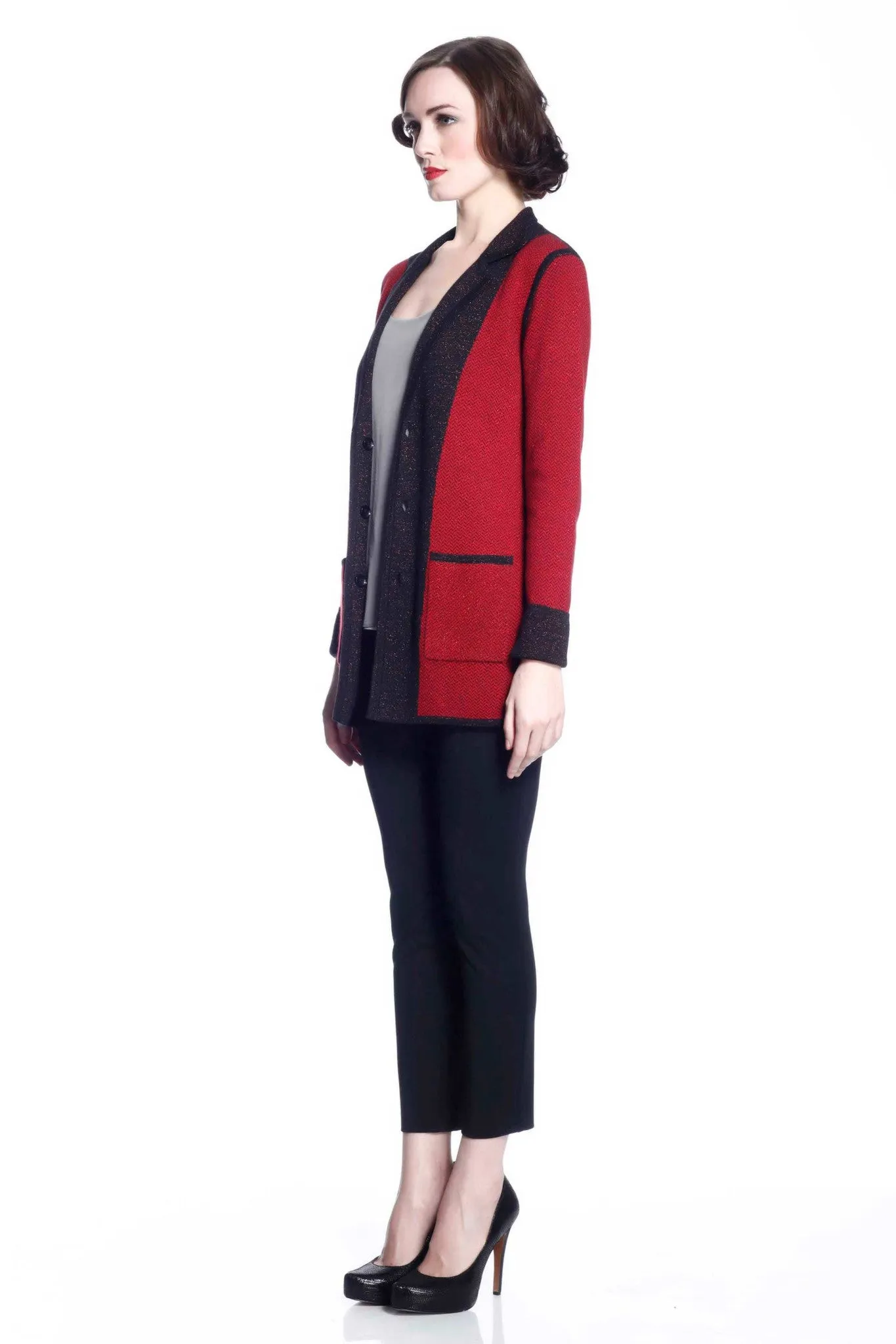 Vivian Reversible Wool Cardigan/Jacket - Black/Red