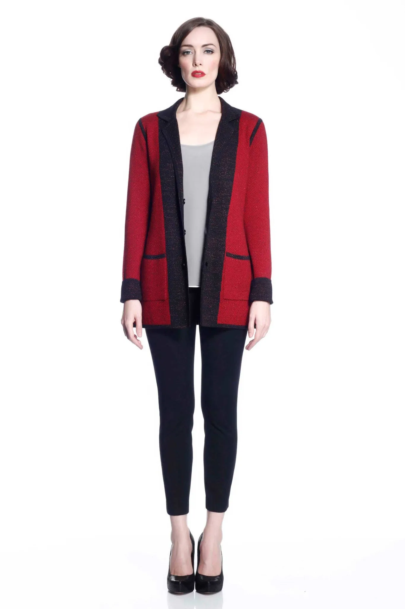 Vivian Reversible Wool Cardigan/Jacket - Black/Red