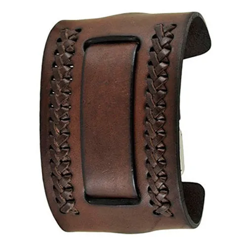 Weaved Brown Leather Wide Cuff