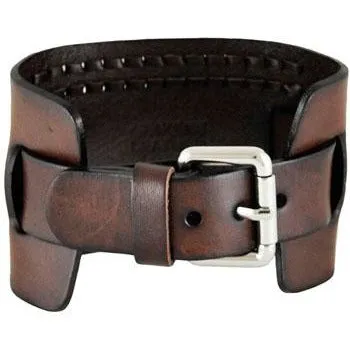 Weaved Brown Leather Wide Cuff