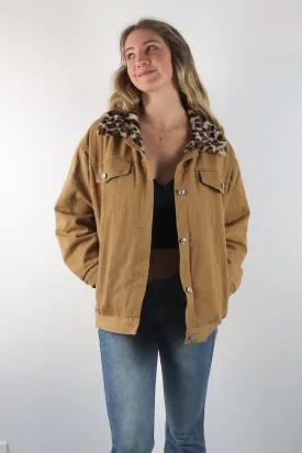 Y2K cheetah print faux fur denim jacket